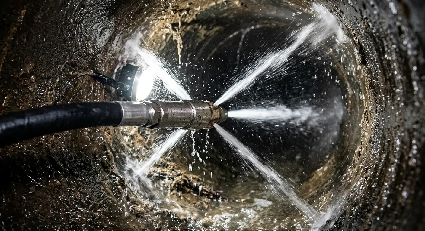 High-pressure hydro jetting nozzle cleaning sewer pipe for Sewer Line Relining in Bluefield